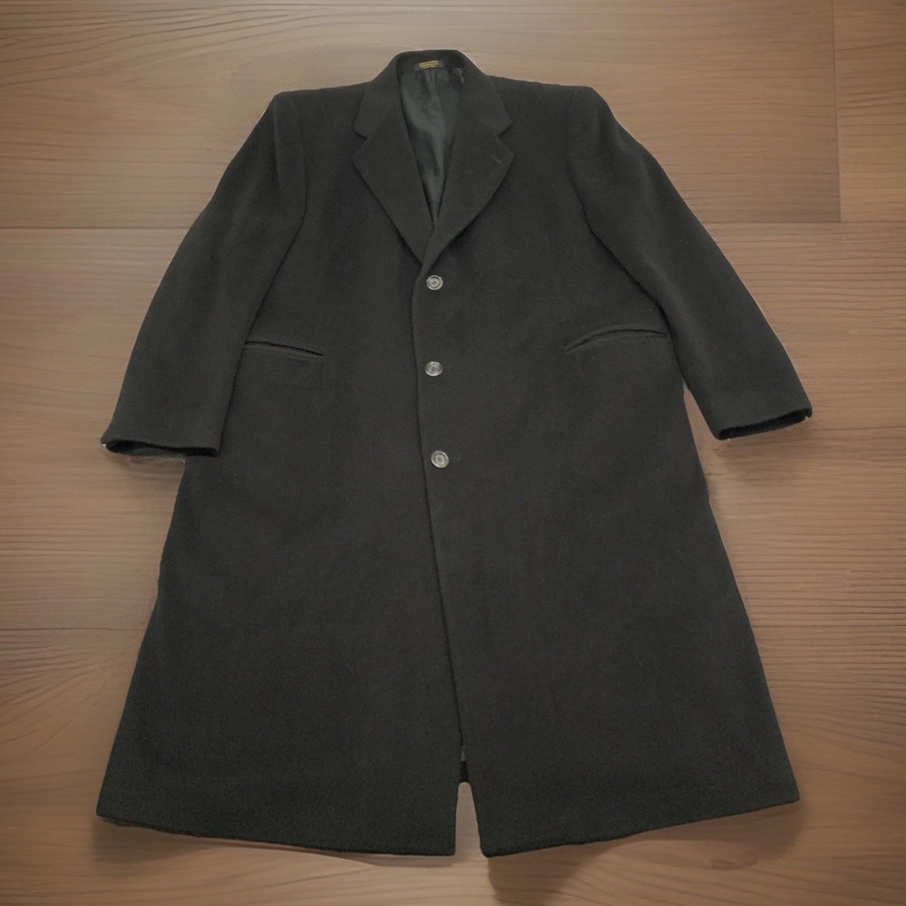 Di Silver Black Cashmere Overcoat Size 48R Italy Woven Luxury Coat Mob Boss